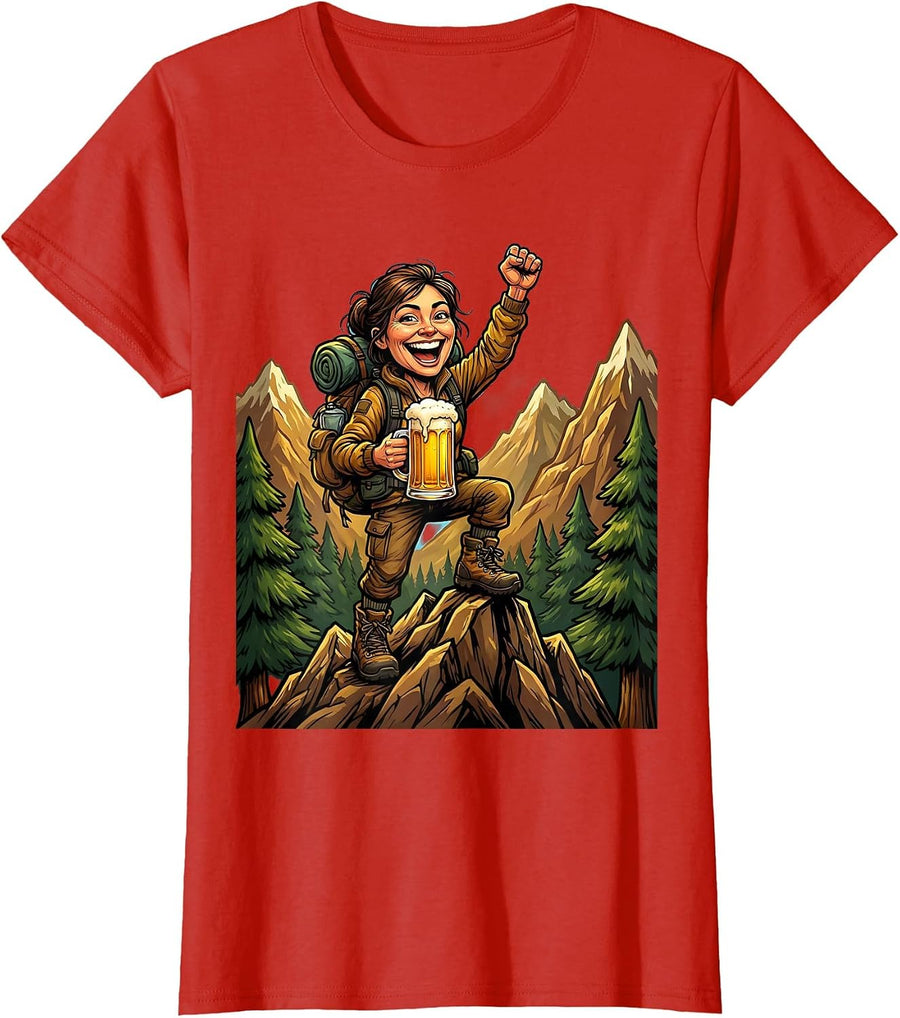Women's Mountain Hiker Beer Summit Celebration Graphic T-Shirt - Red