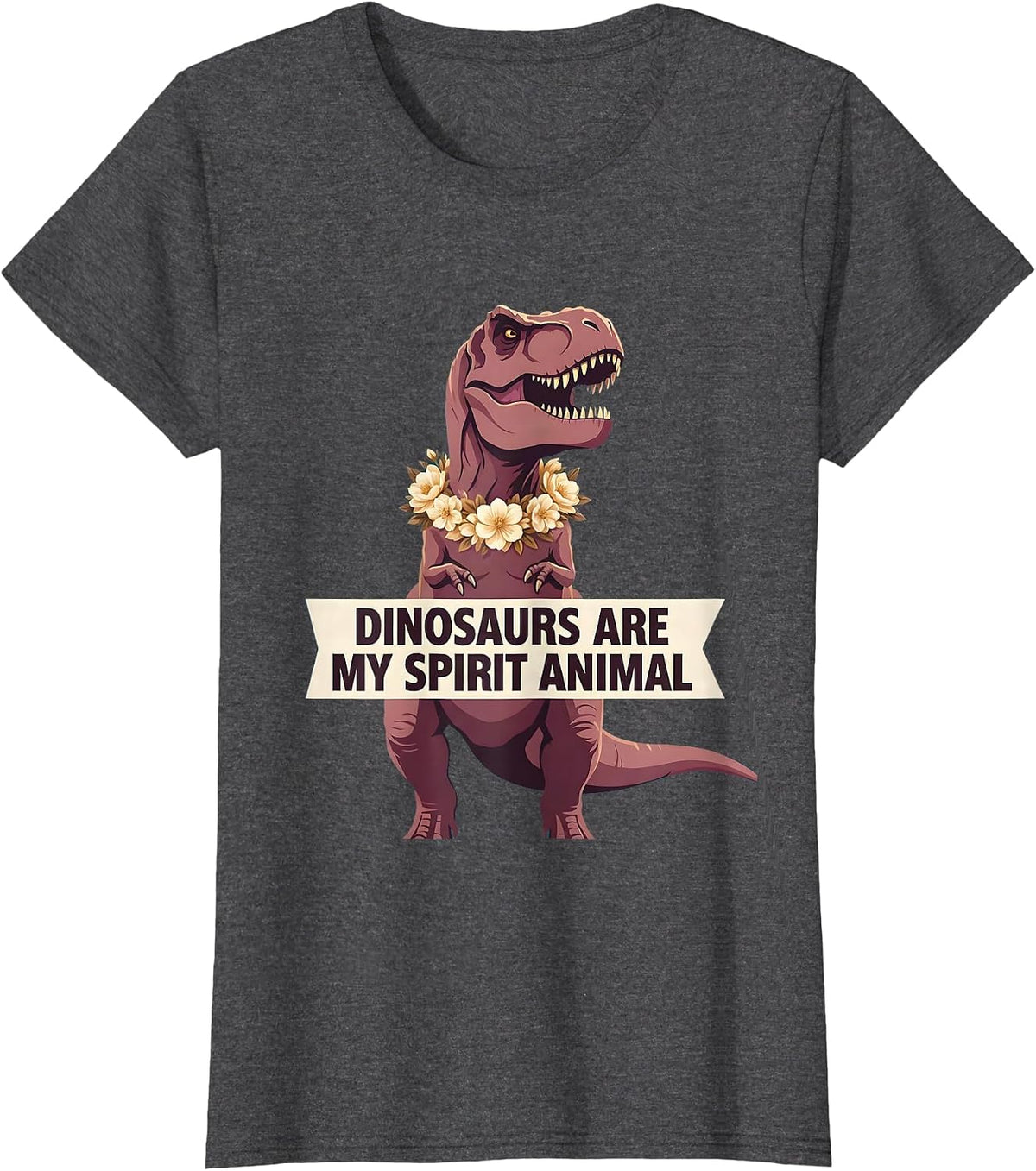 Women's Dinosaurs Are My Spirit Animal Dino Design T-Shirt - Dark Heather Grey