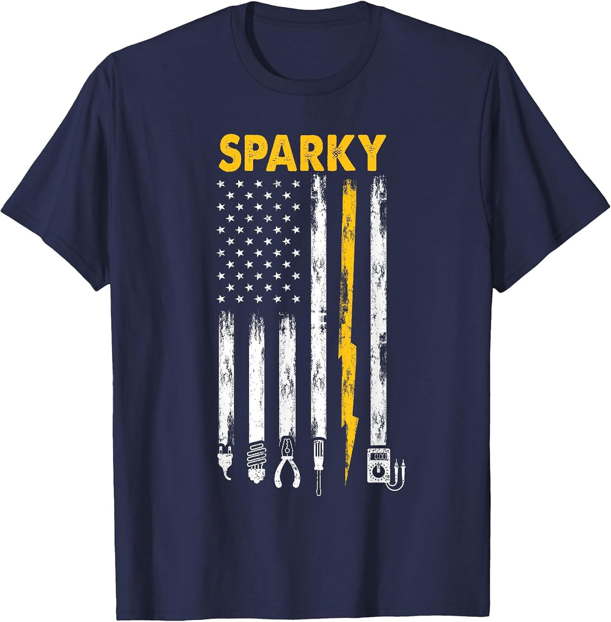 Electrician US Flag Sparky Tools T-Shirt - Navy Blue