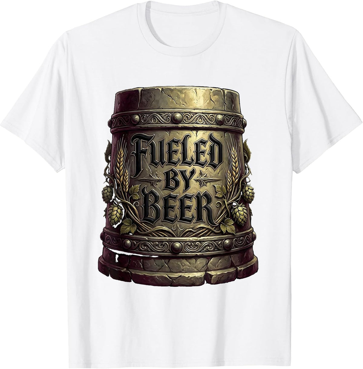 Men's Fueled by Beer Funny Drinking Design T-Shirt - White