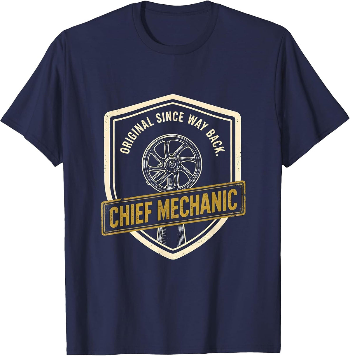 Men's Chief Mechanic, Original Since Way Back Classic Car Fan T-Shirt - Navy Blue