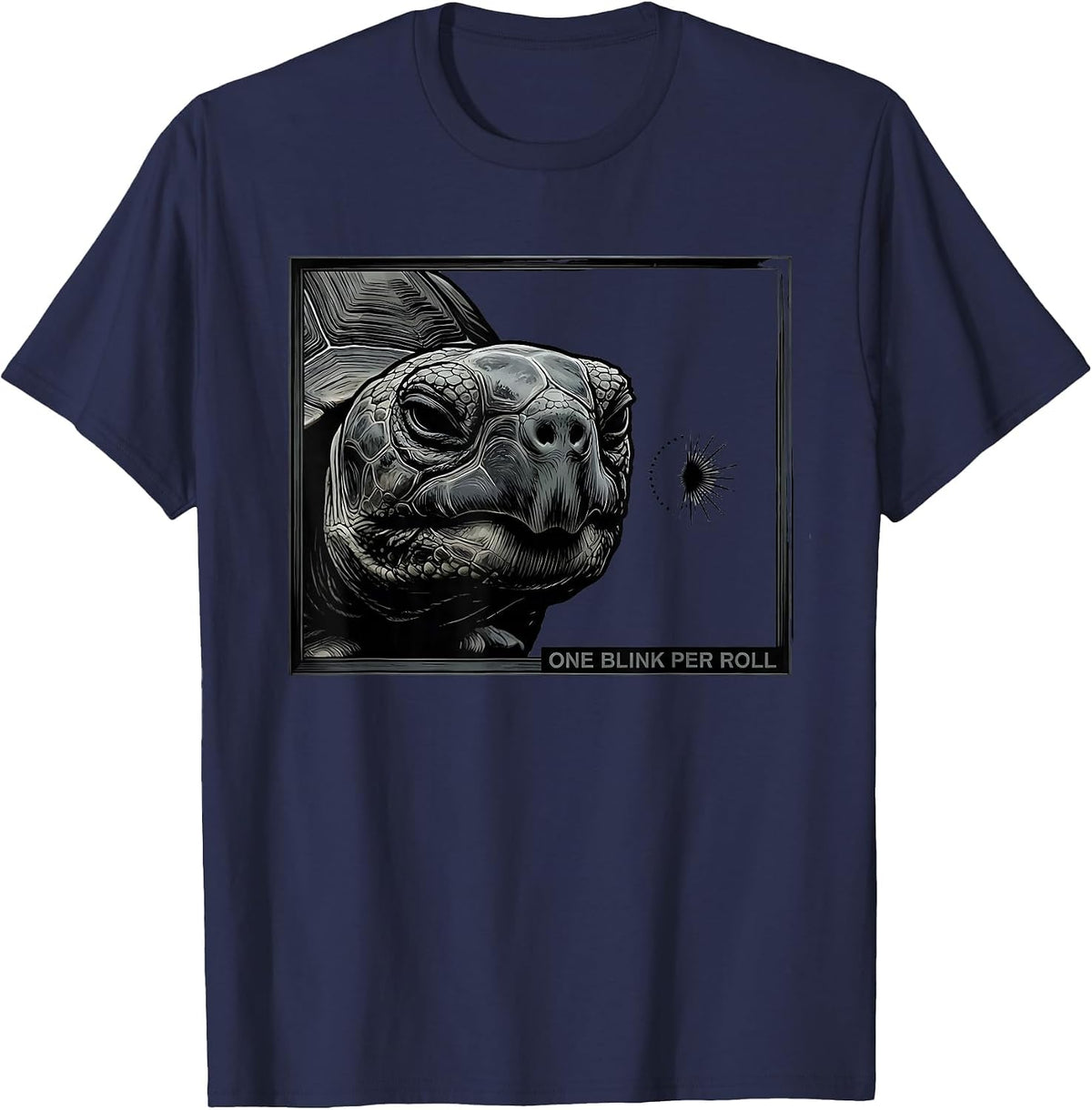 Men's One Blink Per Roll Minimalist Tortoise Portrait Animal Lover T-Shirt - Navy Blue