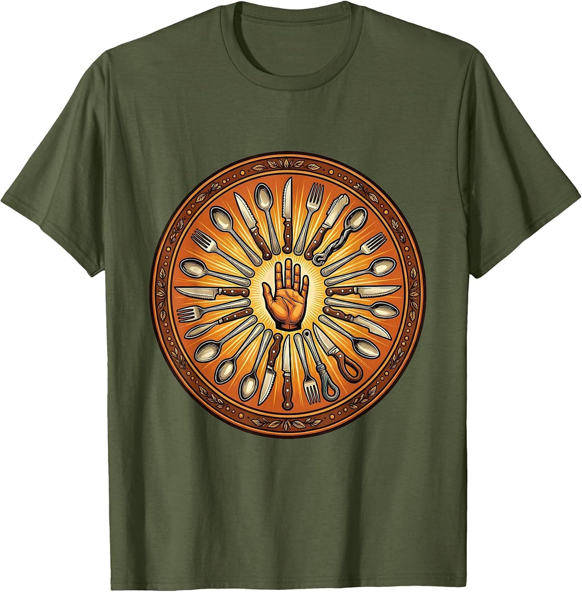 Occupational Therapy Adaptive Utensils Sunburst Art T-Shirt - Olive Green