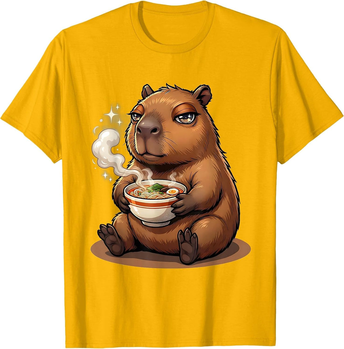 Kawaii Capybara Ramen Anime Gamer Gift T-Shirt - Golden Yellow