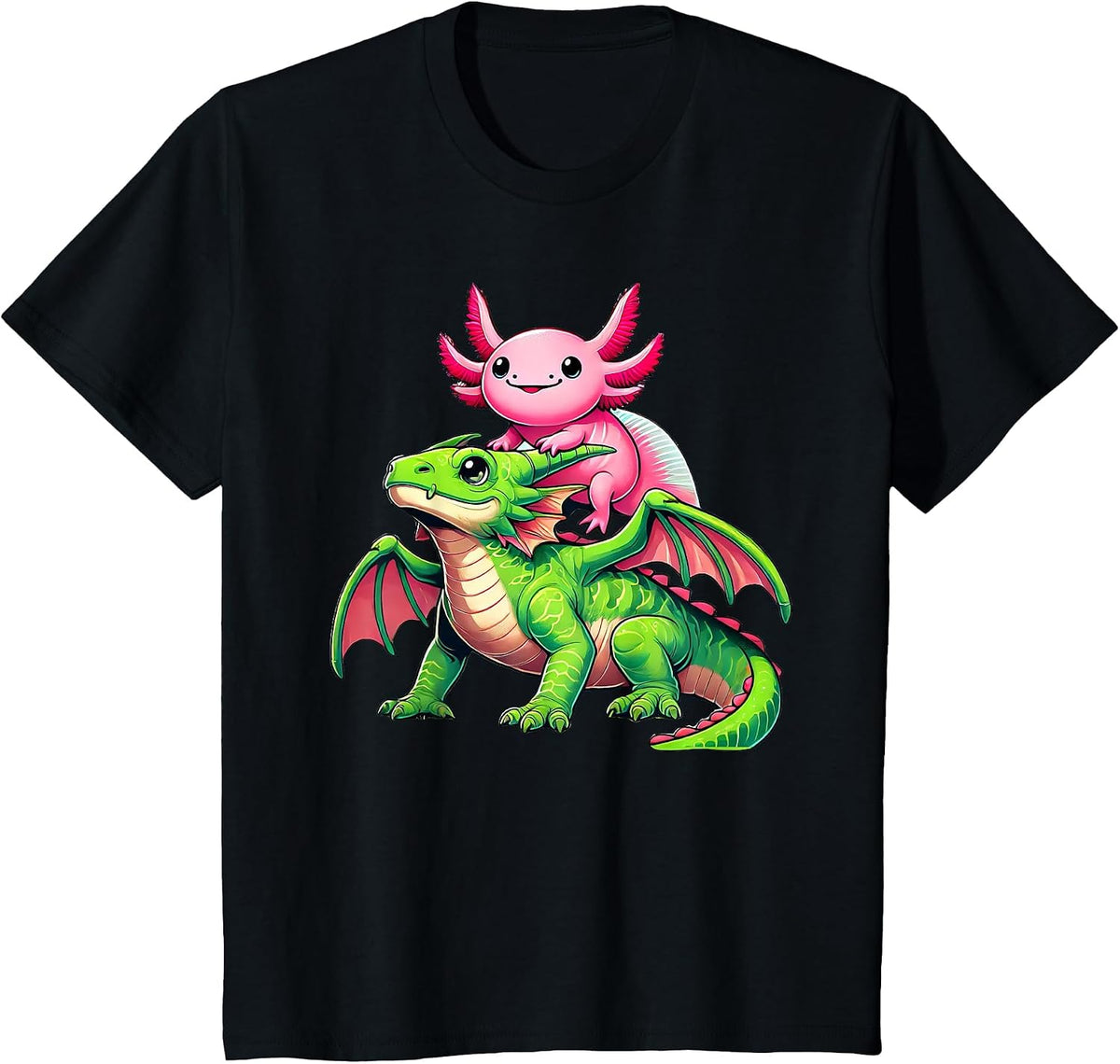 Anime Kawaii Axolotl Dragon T-Shirt - Black