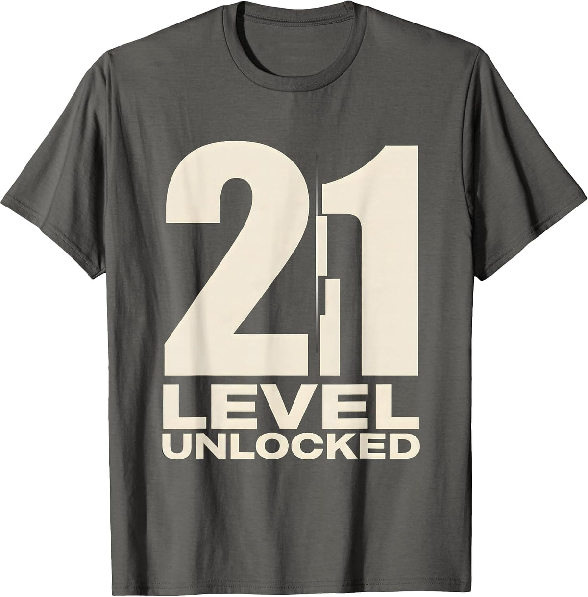 Men's Level 21 Unlocked Minimalist Gamer 21st Birthday Gift T-Shirt - Asphalt Grey