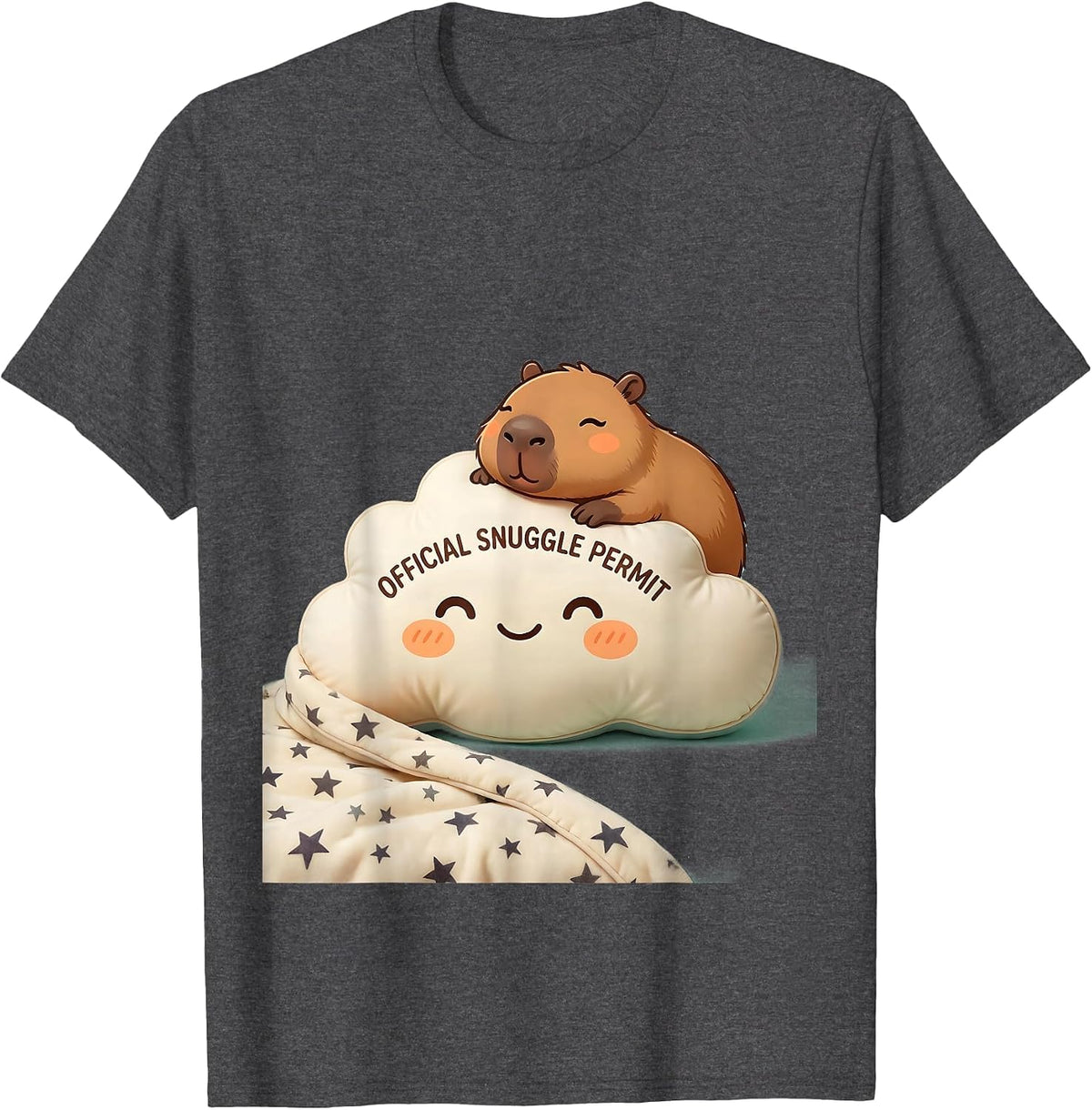Men's Official Snuggle Permit Cute Kawaii Capybara Sleepy Pajama T-Shirt - Dark Heather Grey