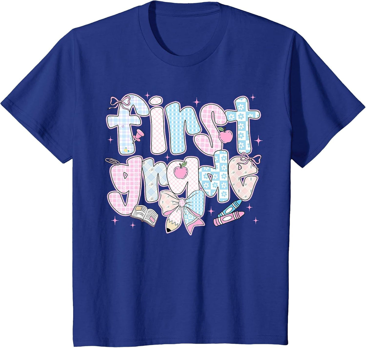 Back to School First Grade Coquette Pencil Bow First Day T-Shirt - Royal Blue