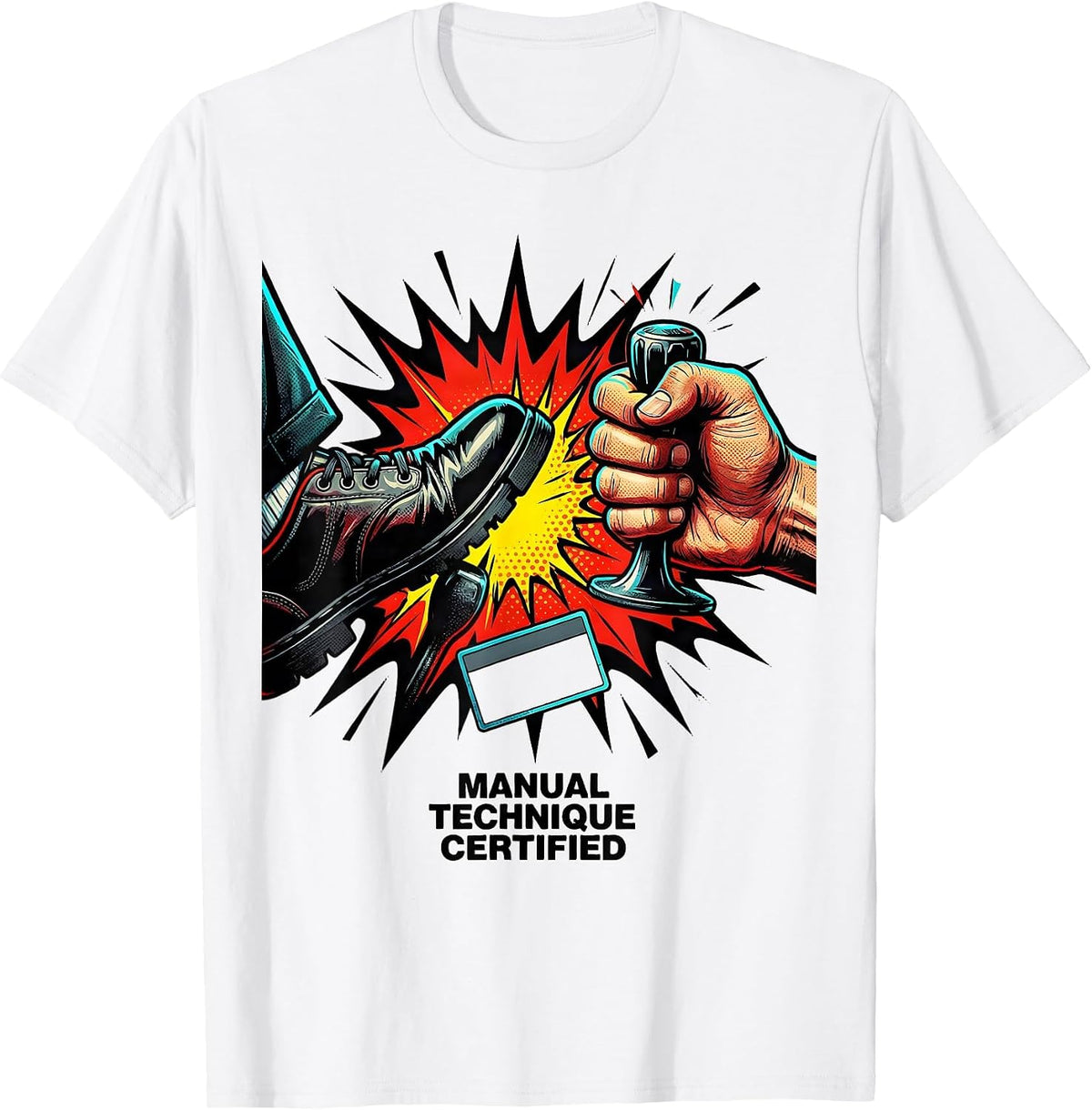 Men's Manual Technique Certified Pop Art Car Guy Manual T-Shirt - White