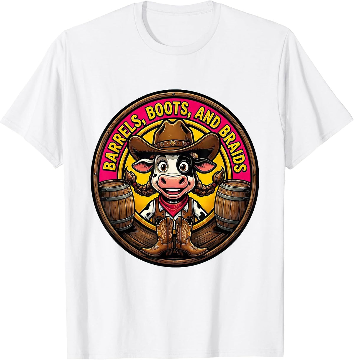 Men's Barrels Boots and Braids Western Girls Design T-Shirt - White