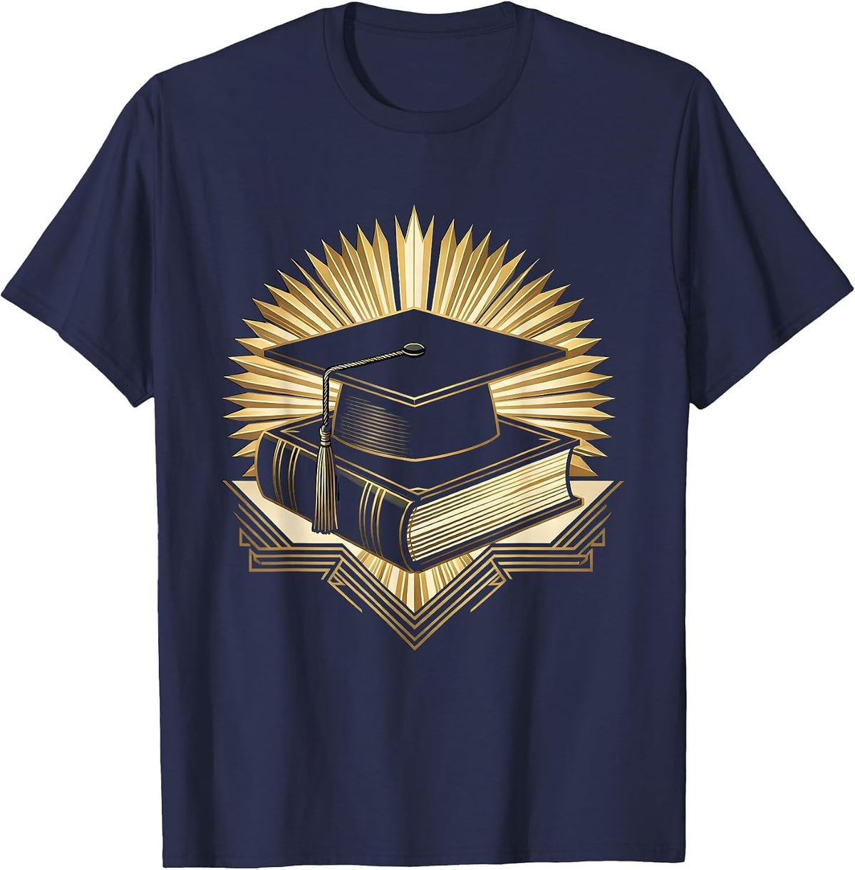 Men's English Teacher Graduation Cap Dictionary Graphic T-Shirt - Navy Blue