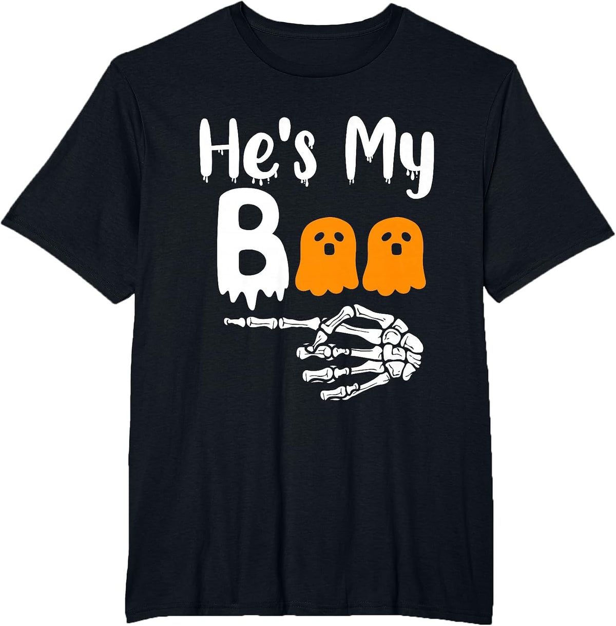She's My Boo Matching Halloween Pajama Couples He's My Boo T-Shirt - Black