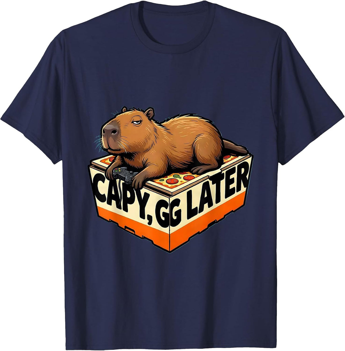 capy, gg later Funny Capybara Gamer Meme Video Games T-Shirt - Navy Blue