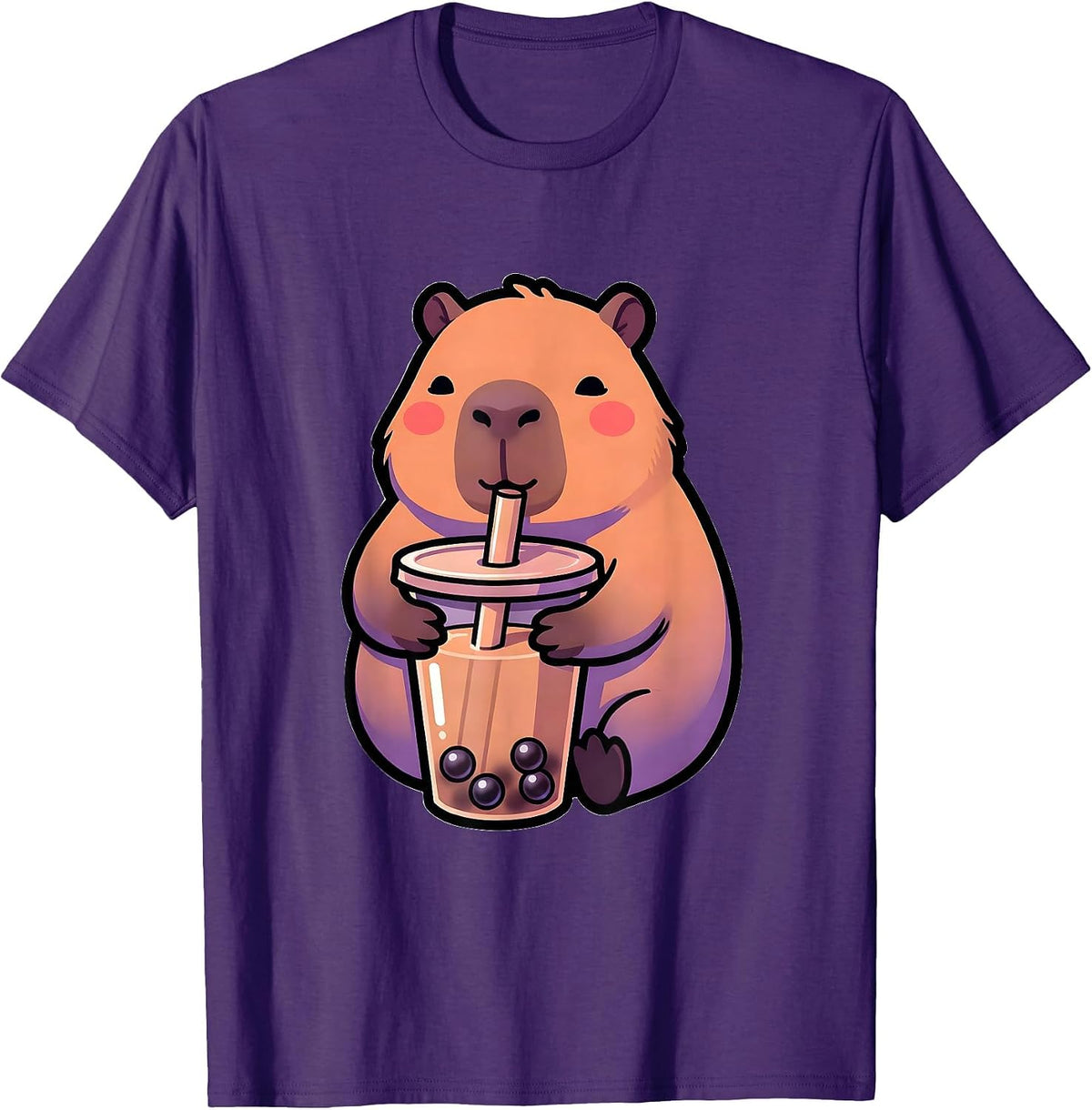 Cute Capybara Kawaii Anime Bubble Tea Boba Tea Lover T-Shirt - Purple