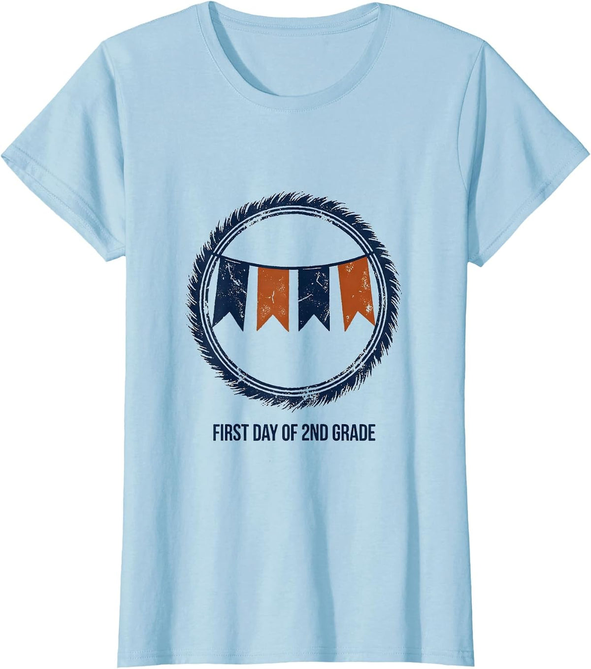 First Day of 2nd Grade Rubber Stamp Back to School Pennant T-Shirt - Baby Blue