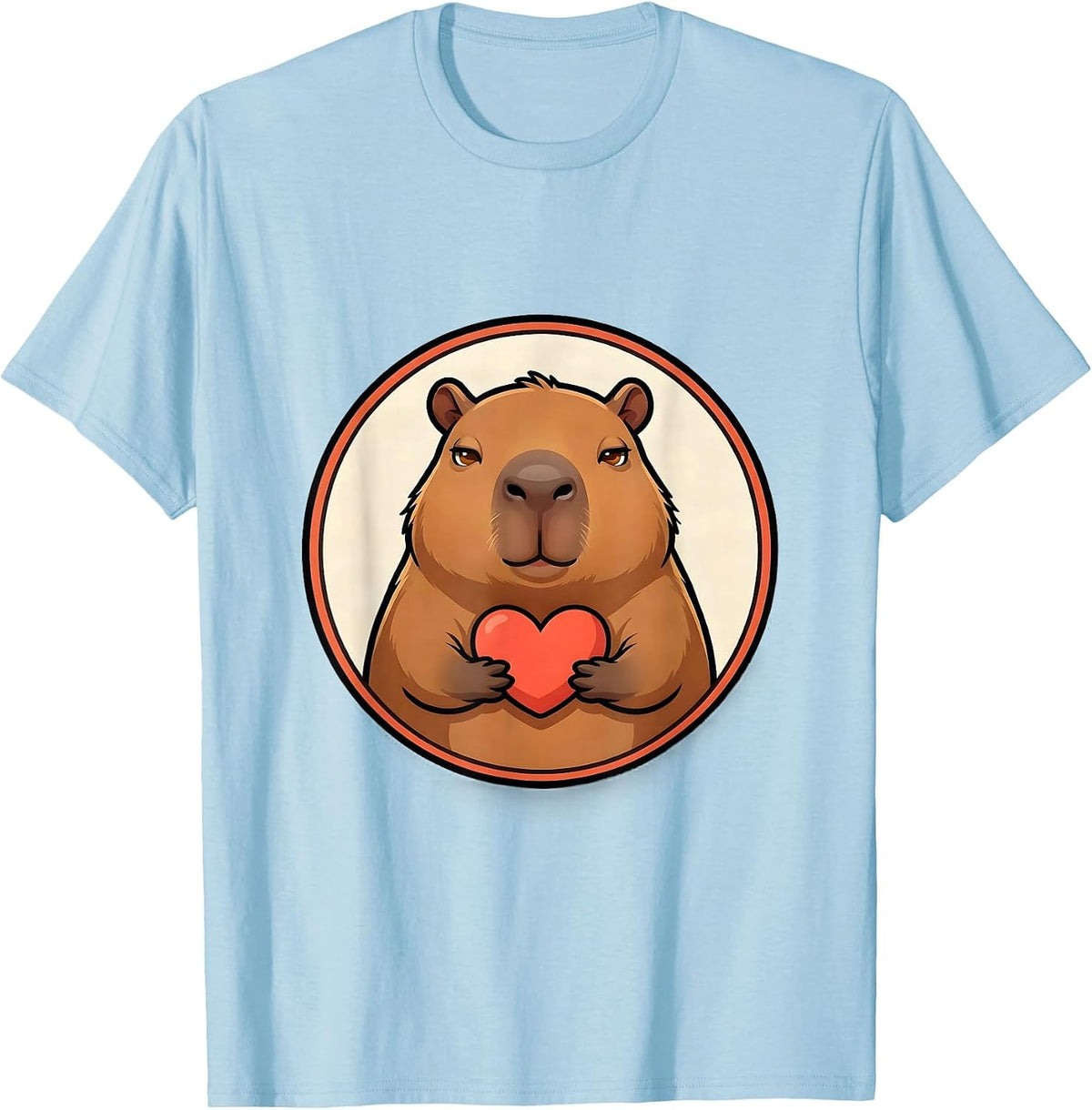 Men's Capybara Badge Cartoon Animal Meme Humor T-Shirt - Baby Blue