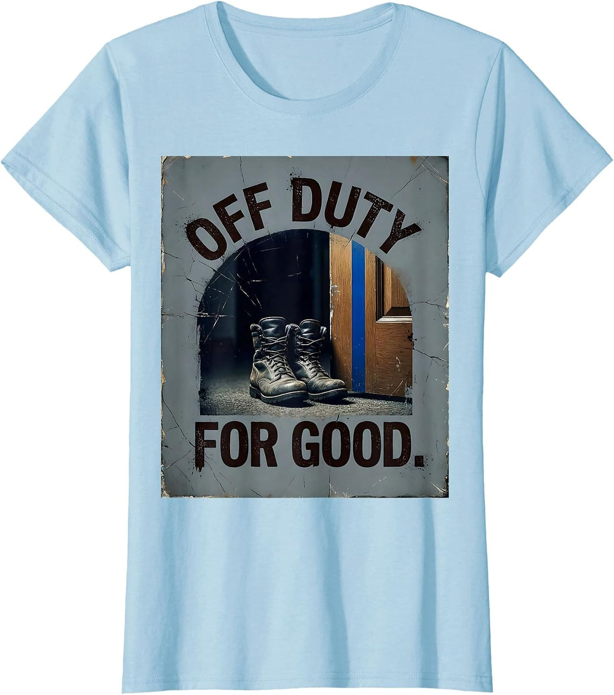 Women's Off Duty For Good Distressed Thin Blue Line Police T-Shirt - Baby Blue