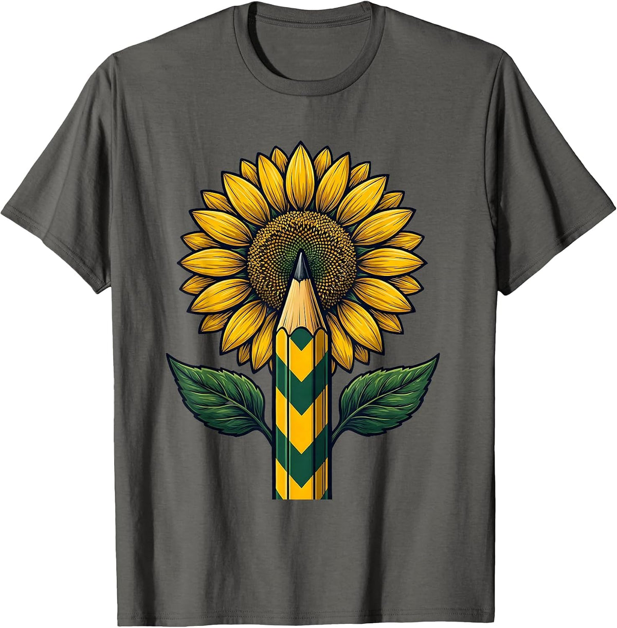 1st Grade Sunflower Pencil Graphic Tee T-Shirt - Asphalt Grey
