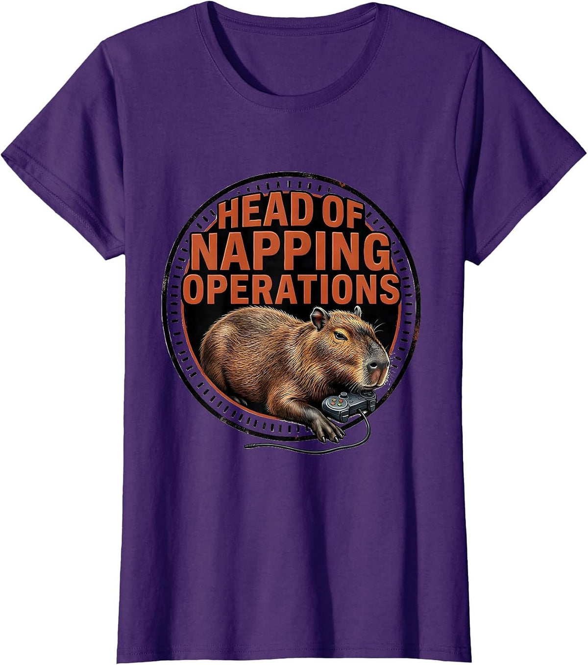 Women's Head of Napping Operations Funny Capybara Gamer Meme Humor T-Shirt - Purple