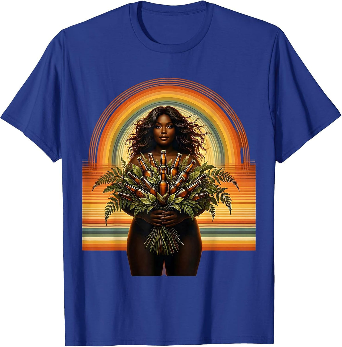 Woman With Beer Bottle Bouquet Illustration T-Shirt - Royal Blue