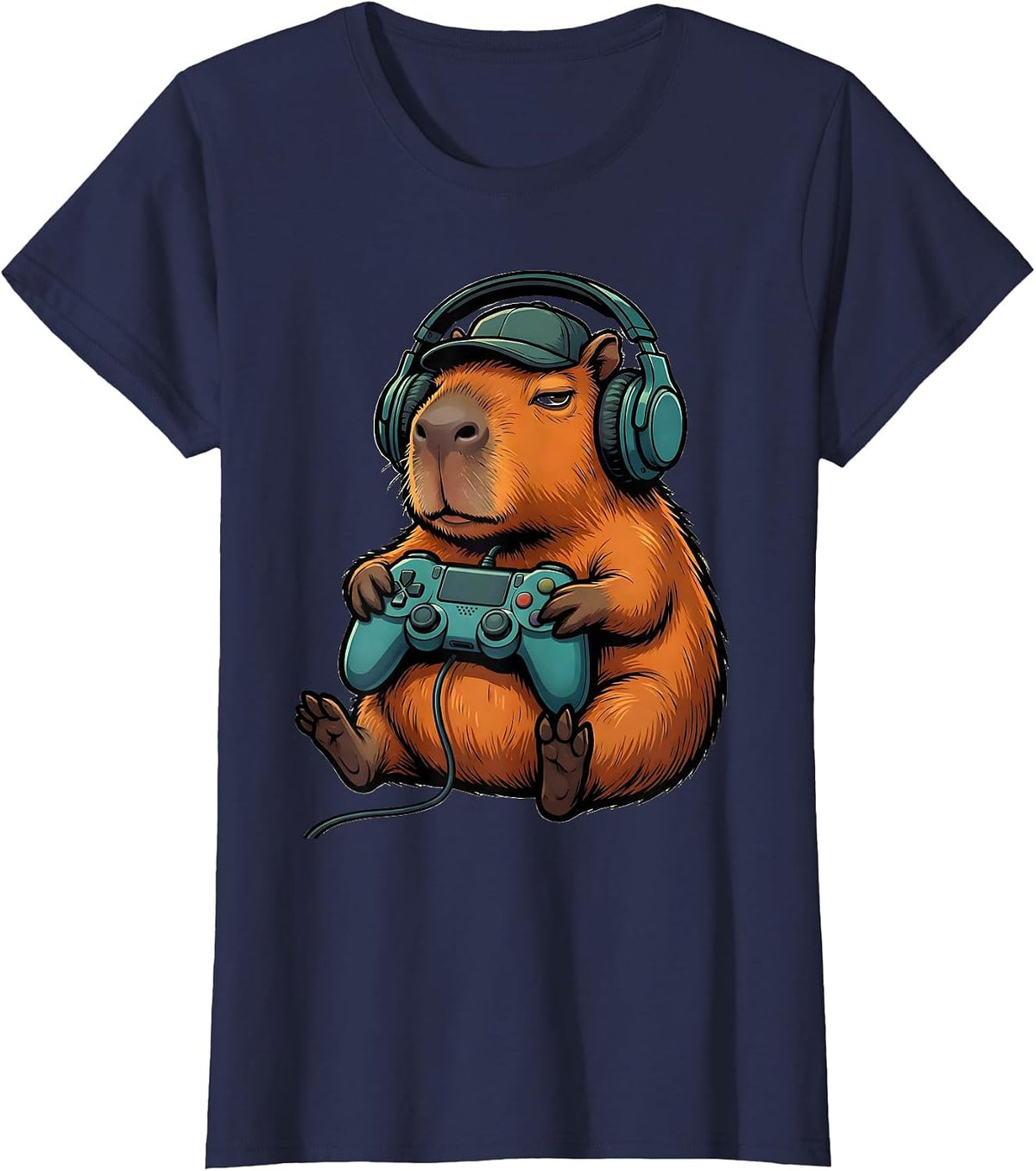 Women's Capybara Gamer Bruh Funny Meme Video Games T-Shirt - Navy Blue