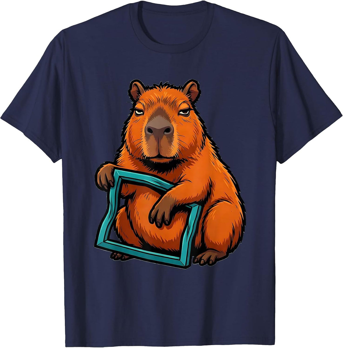 Capybara Cartoon Funny Animal Meme Humor T-Shirt - Navy Blue