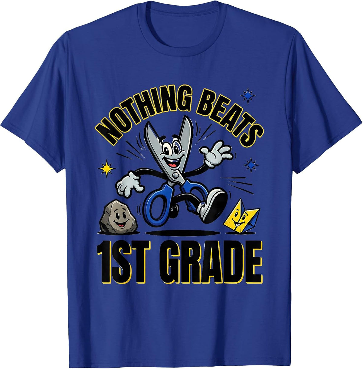 Nothing Beats 1st Grade Back to School Rock Paper Scissors T-Shirt - Royal Blue