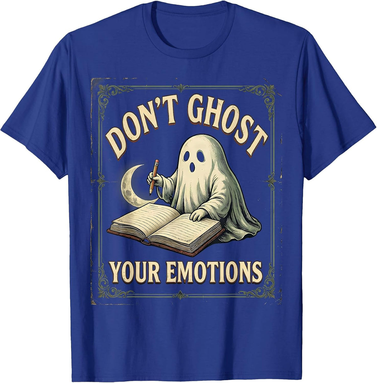 Men's Don't Ghost Your Emotions Vintage Ghost Mental Health T-Shirt - Royal Blue