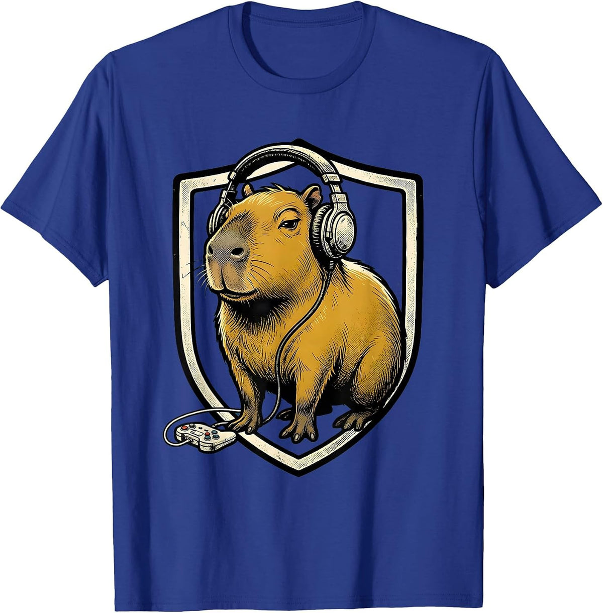 Men's Capybara Gamer Retro Cartoon Funny Video Games T-Shirt - Royal Blue