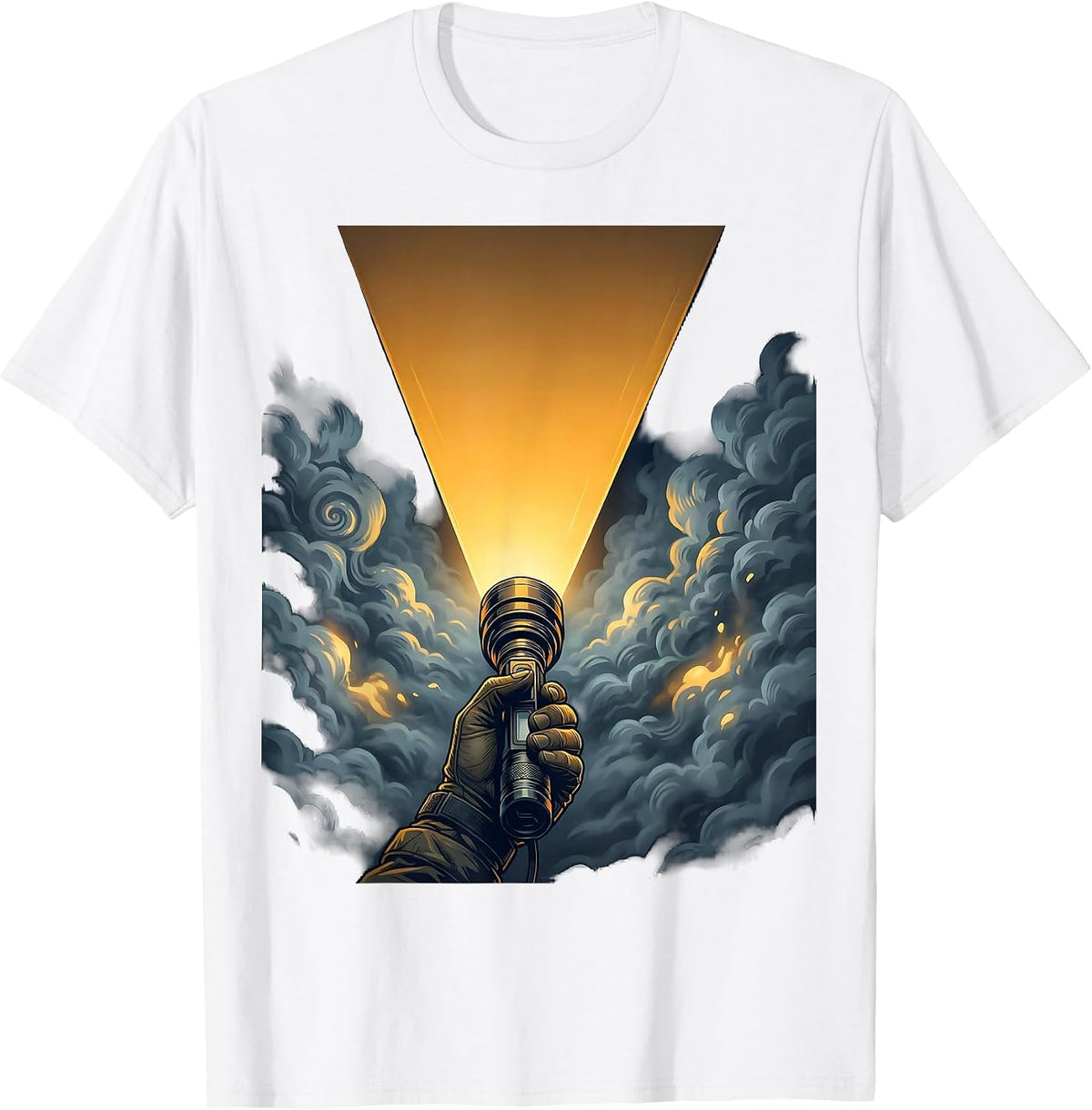 Police Flashlight Beam Through Fog Graphic T-Shirt - White