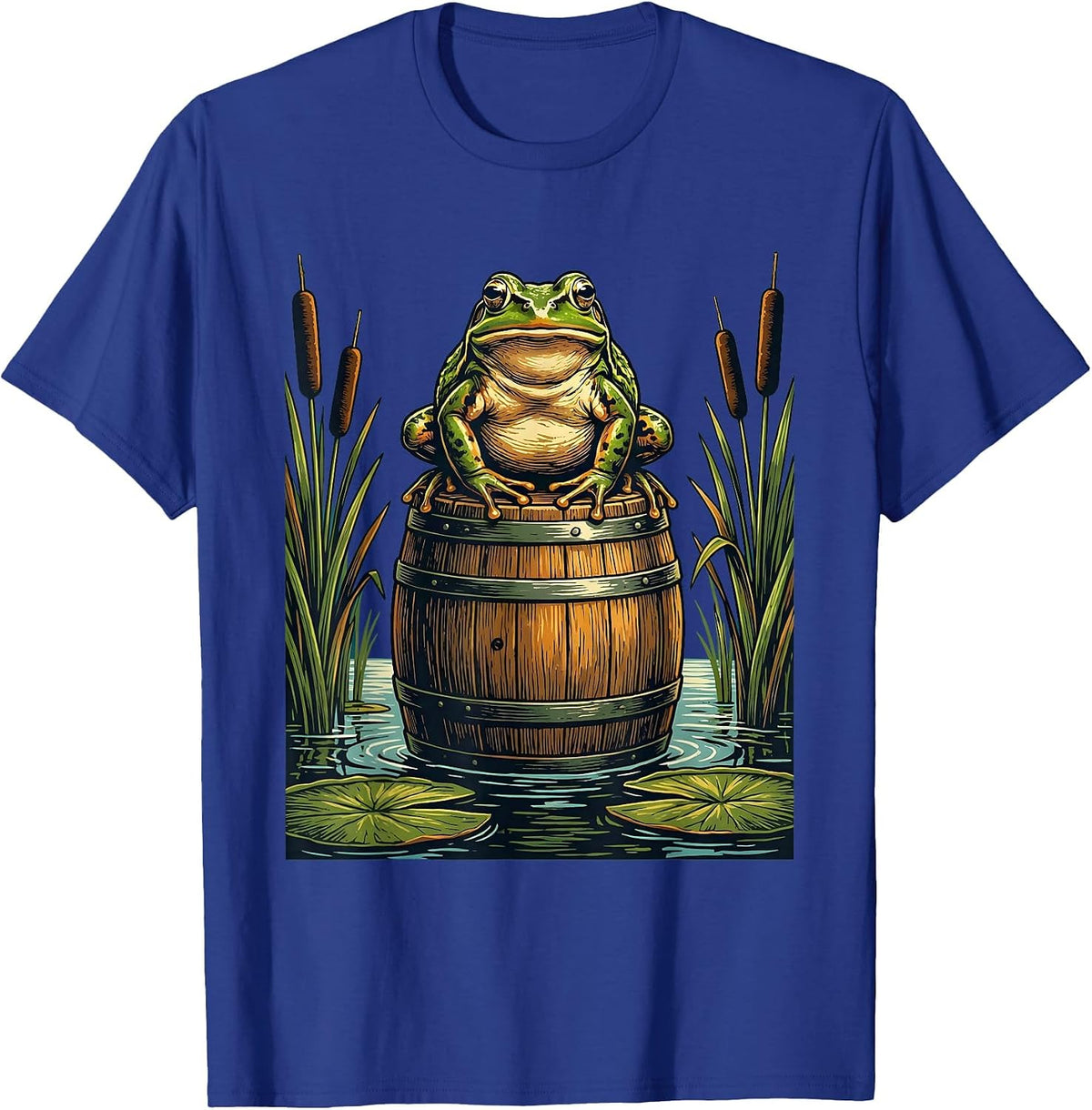 Frog on a Keg Swamp Beer Illustration T-Shirt - Royal Blue