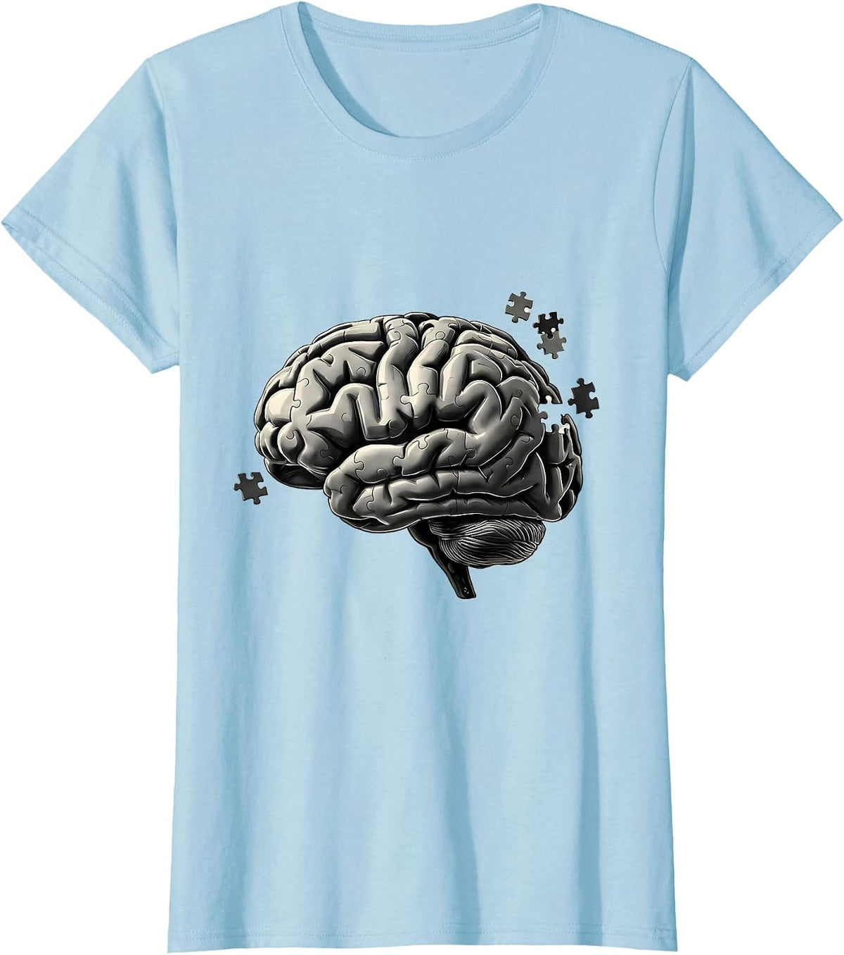 Women's English Teacher Brain Puzzle Pieces Graphic T-Shirt - Baby Blue