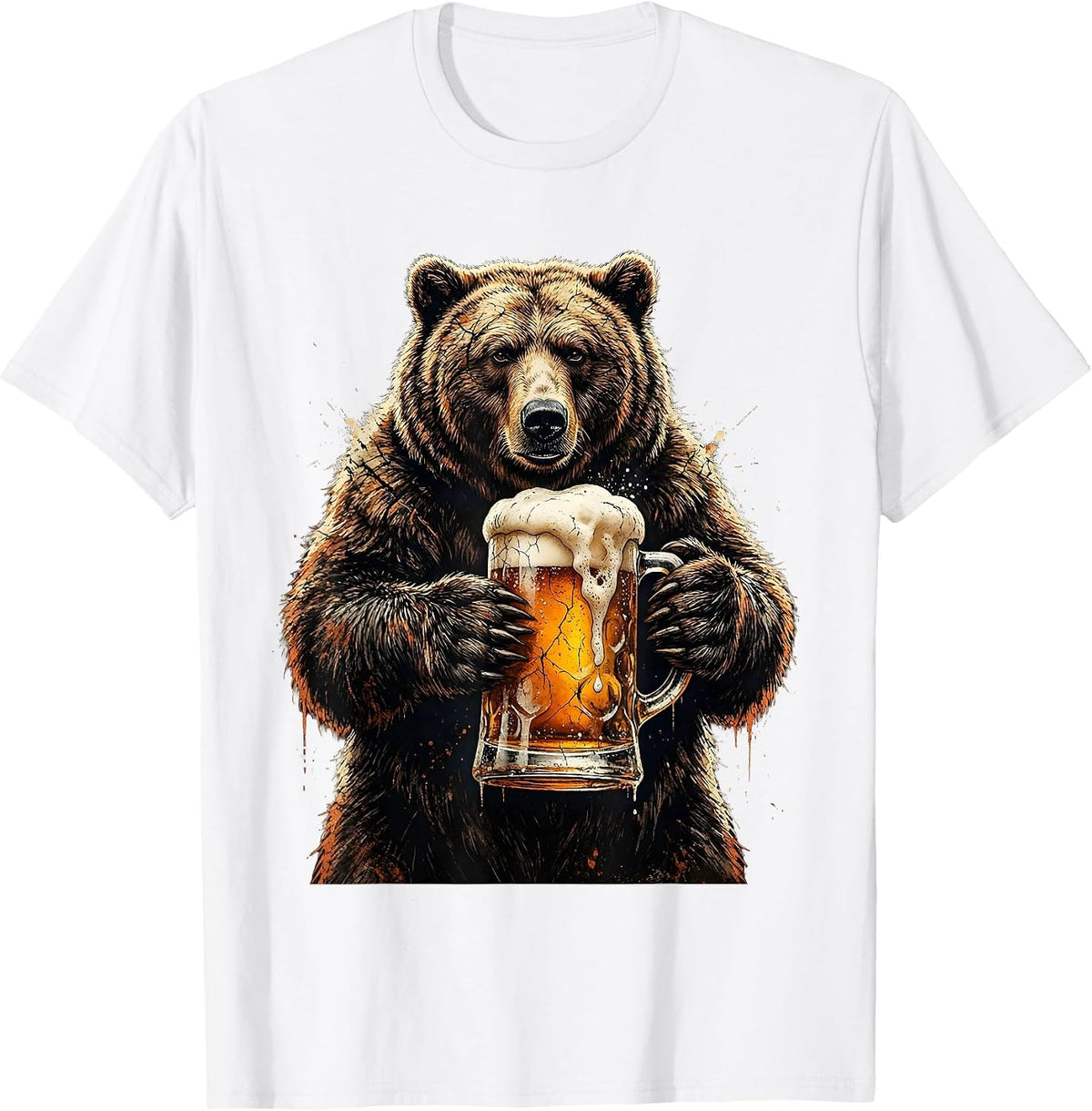 Men's Bear Holding Giant Beer Stein Graphic T-Shirt - White