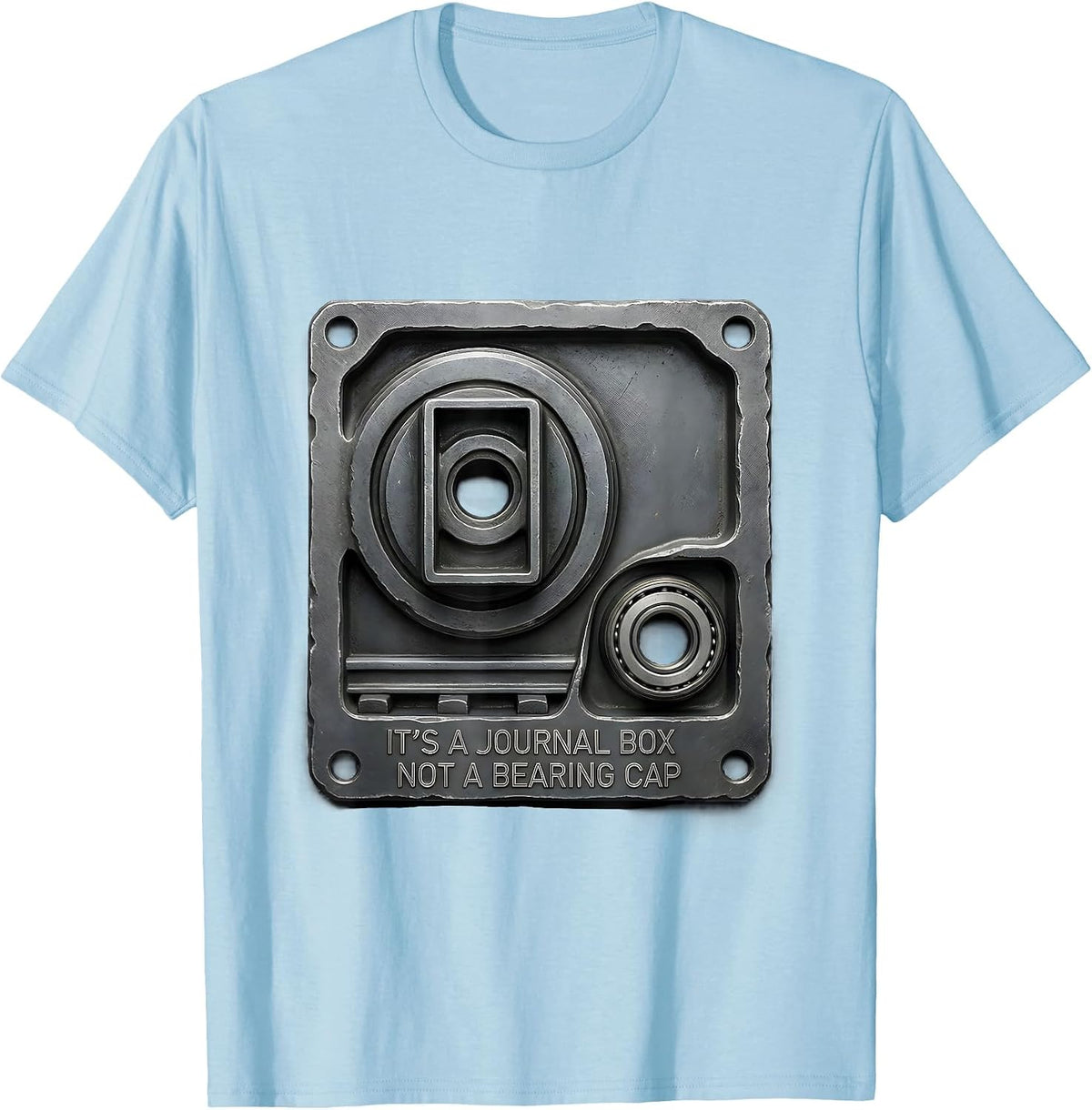 Men's It's A Journal Box, Not A Bearing Cap Funny Train Enthusiast T-Shirt - Baby Blue