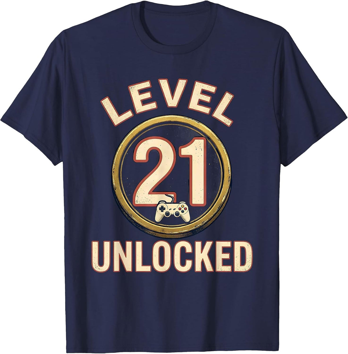 Men's Level 21 Unlocked Vintage Gamer Birthday Milestone T-Shirt - Navy Blue