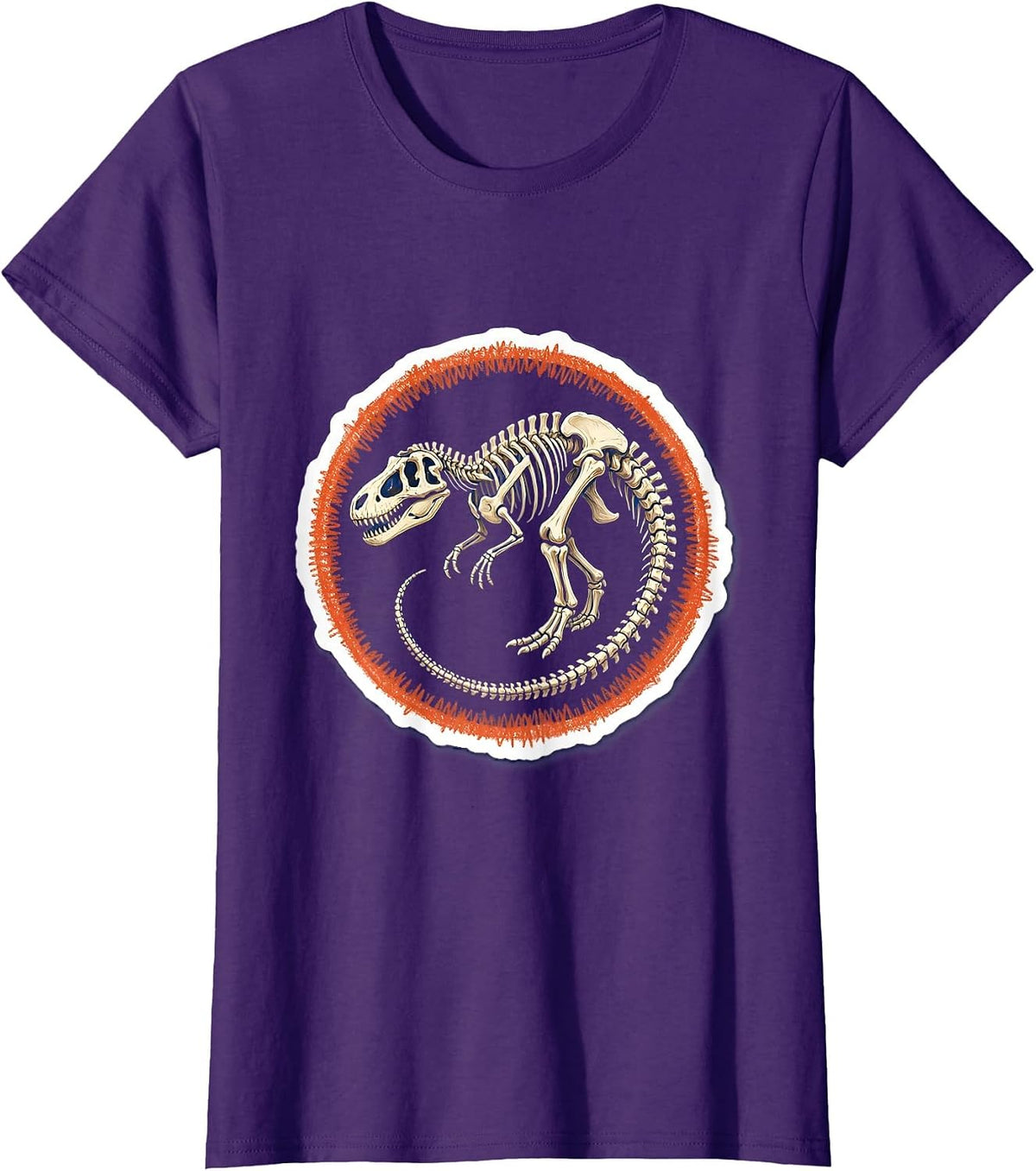 Women's Crayon Dinosaur Skeleton Sketch Art T-Shirt - Purple