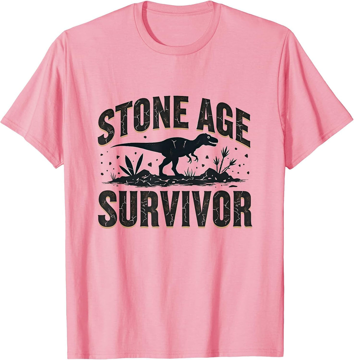 Stone Age Survivor Dinosaur Adventure Design T-Shirt - Pink