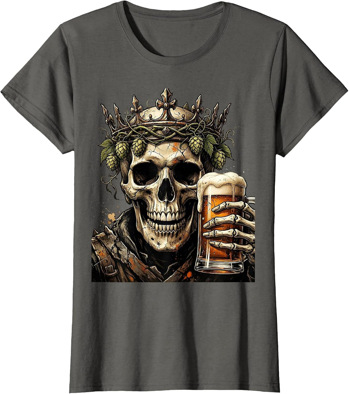 Women's Skull Hops Crown Beer Pint Graphic T-Shirt - Asphalt Grey