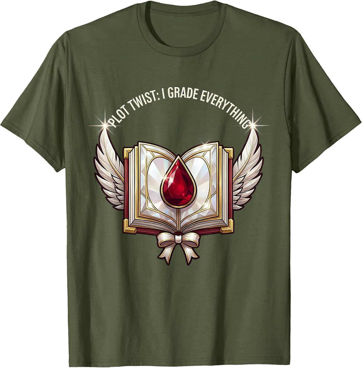 Men's Plot Twist I Grade Everything English Teacher Design T-Shirt - Olive Green