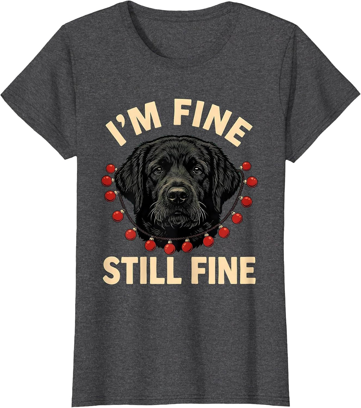 Women's I'm Fine Still Fine Black Labradoodle Christmas Dog Owner T-Shirt - Dark Heather Grey