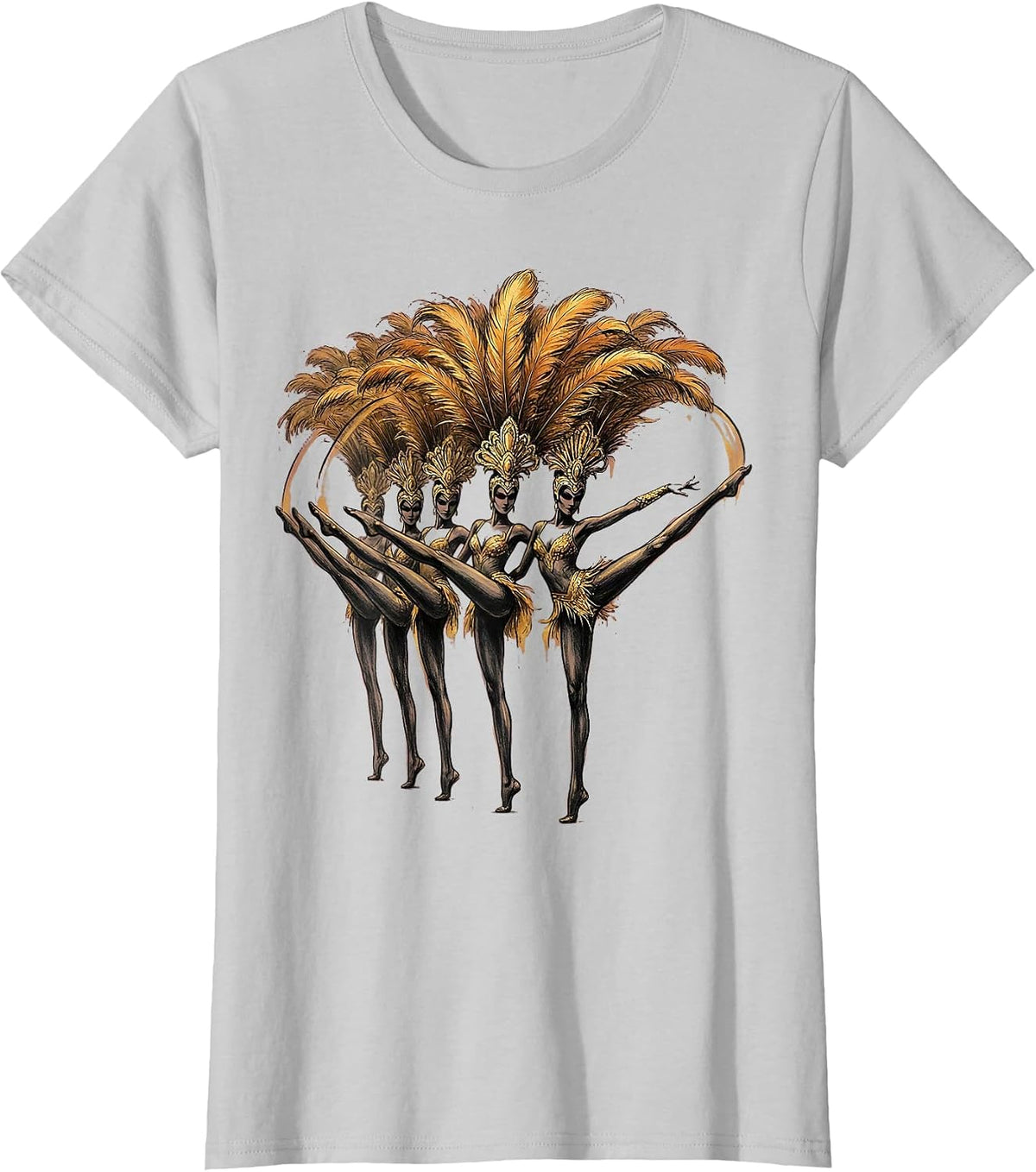 Women's Chorus Line Showgirl Silhouette Dance Design T-Shirt - Silver Grey