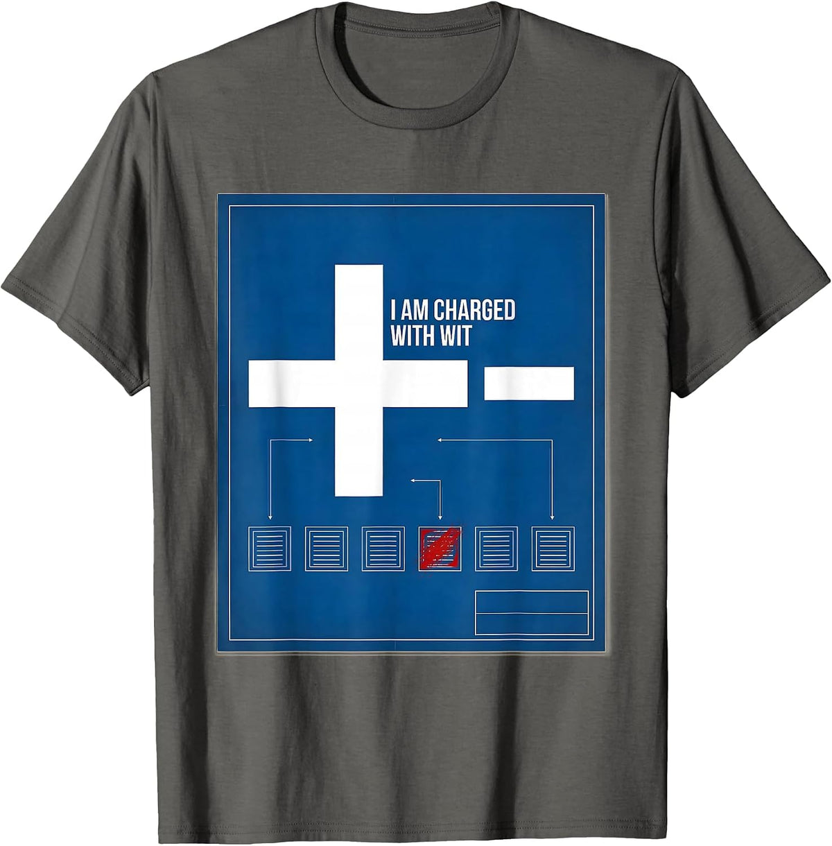 Men's I Am Charged With Wit Technical Blueprint Science Teacher T-Shirt - Asphalt Grey