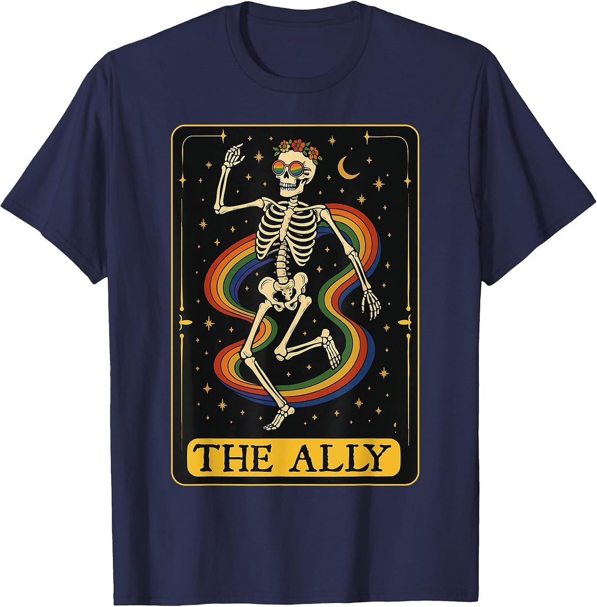 The Ally Tarot Card Skeleton LGBTQ Gay Pride Equality T-Shirt - Navy Blue