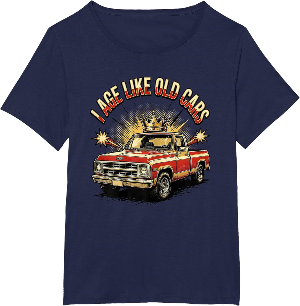 Women's I Age Like Old Cars Comic Book Funny Classic Car Guy T-Shirt - Navy Blue
