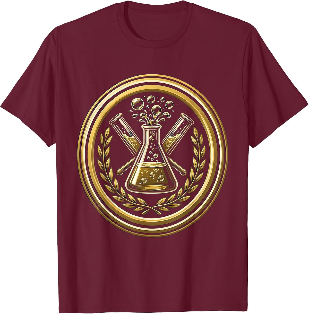 Men's Science Teacher Colorful Chemical Reaction Beaker T-Shirt - Burgundy