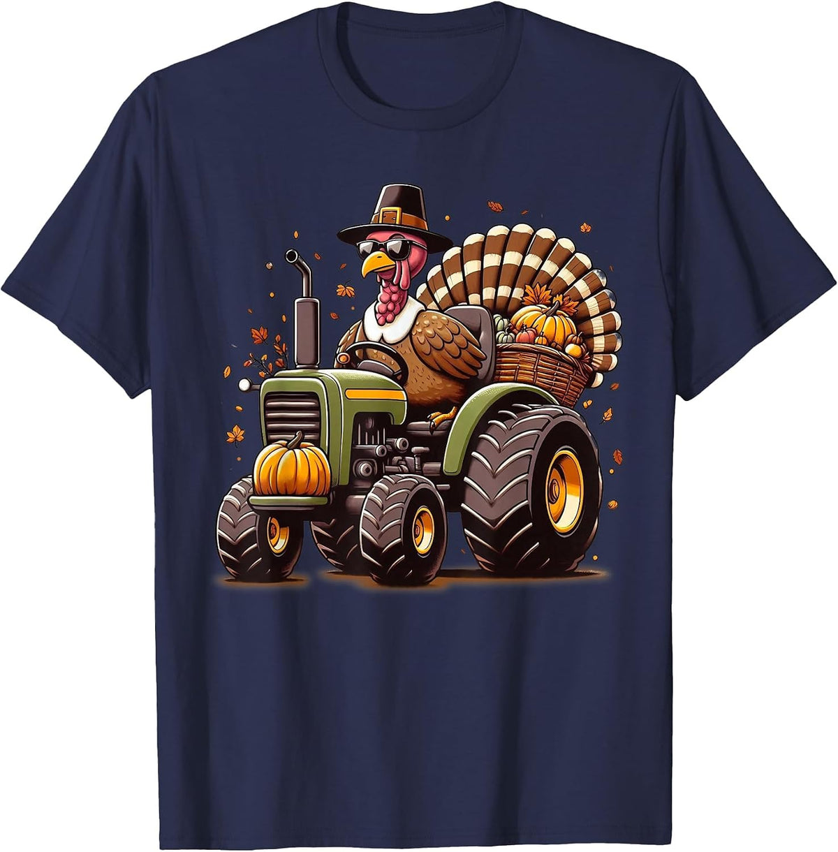 Turkey Riding Tractor Boys Kids Happy Thanksgiving Day T-Shirt - Navy Blue