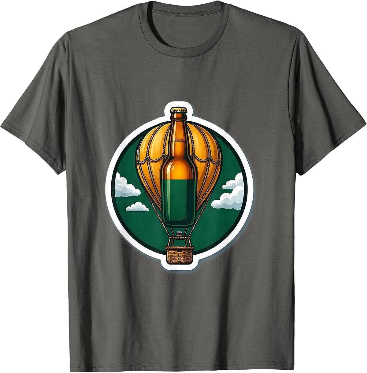 Men's Beer Bottle Hot Air Balloon Graphic Tee T-Shirt - Asphalt Grey