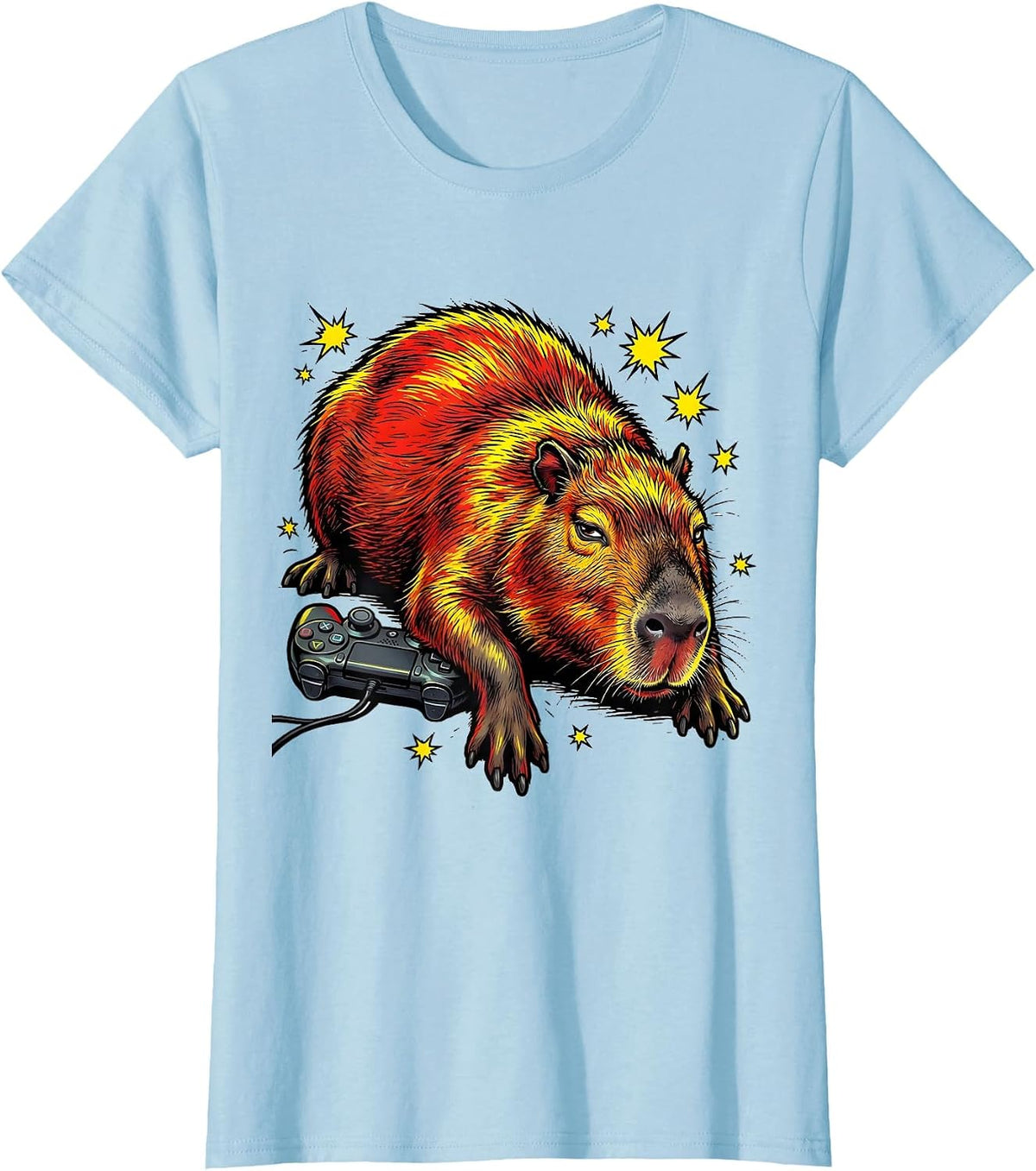 Women's Capybara Comic Book Video Games Humor T-Shirt - Baby Blue