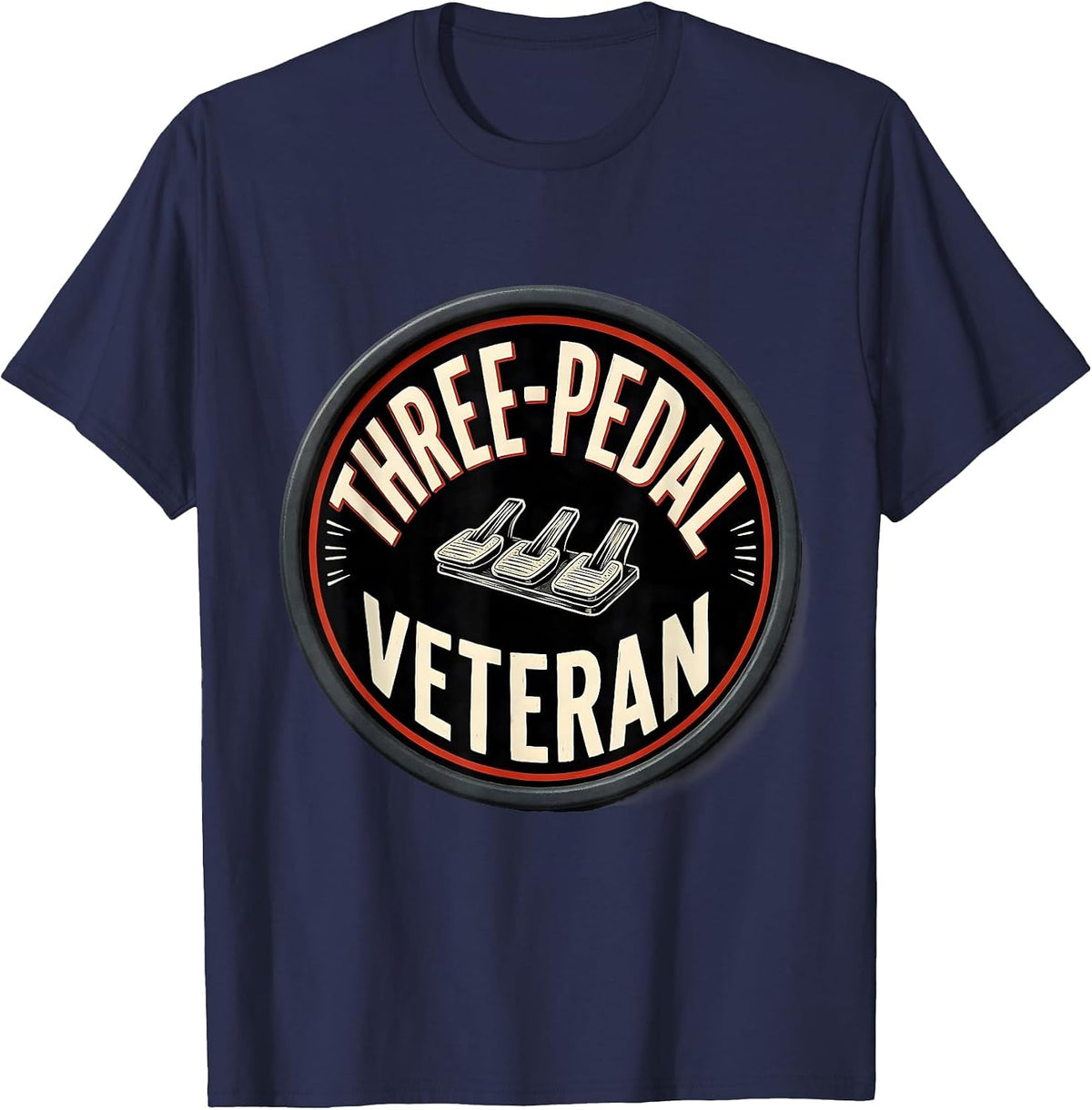 Men's Three-Pedal Veteran Manual Transmission Car Guy Humor T-Shirt - Navy Blue