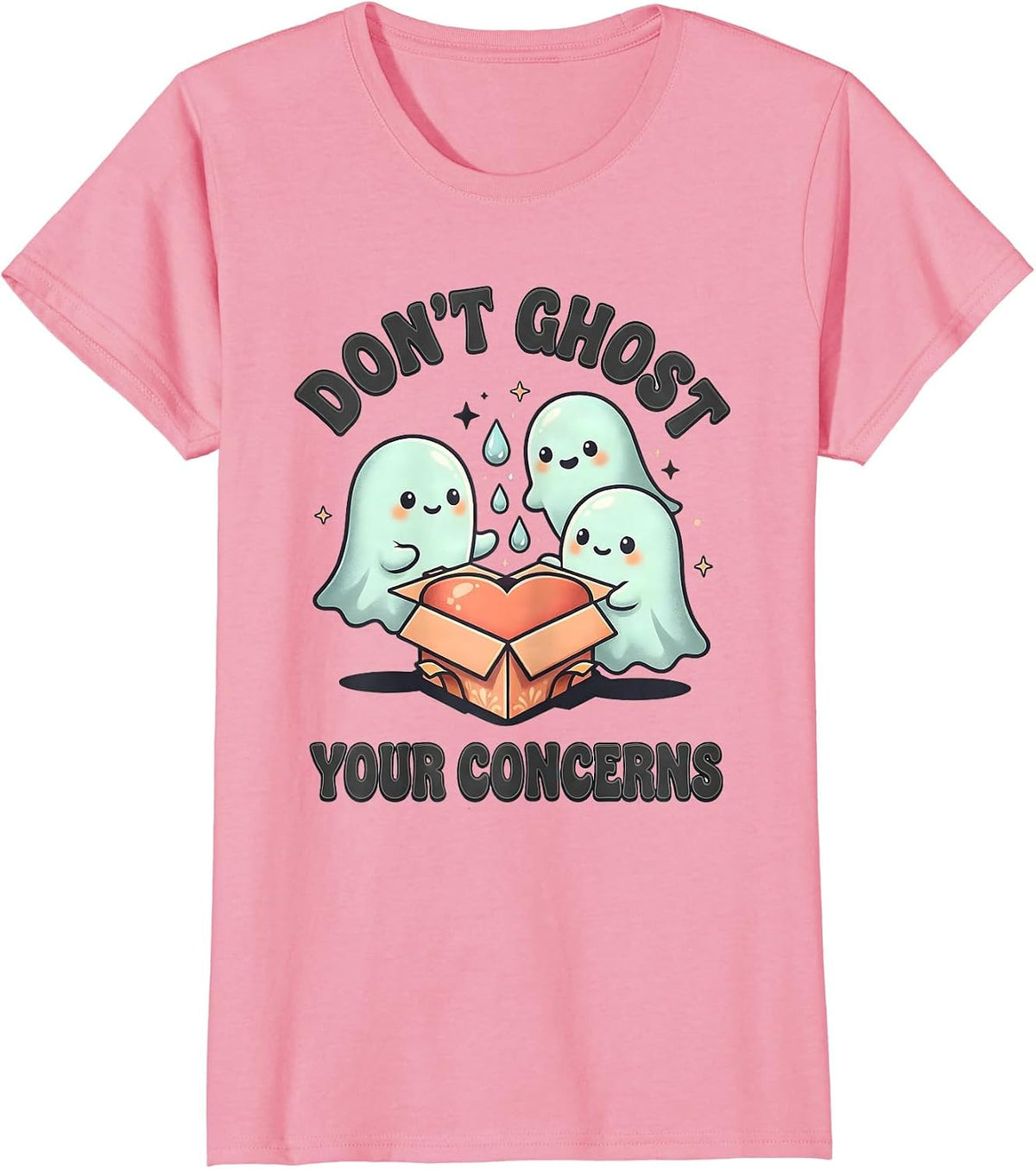 Women's Don't Ghost Your Concerns Cute Kawaii Ghost Mental Health T-Shirt - Pink